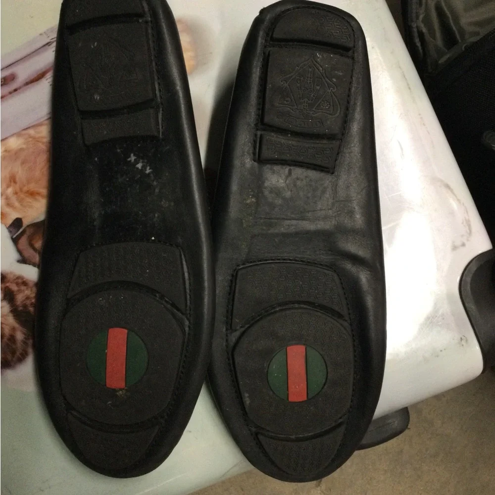 Gucci Black Leather Embossed GG Horsebit Loafers